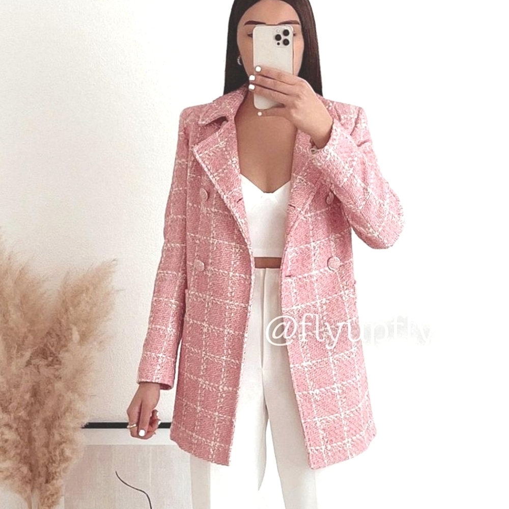 Zara Pink Plaid Women's Coat